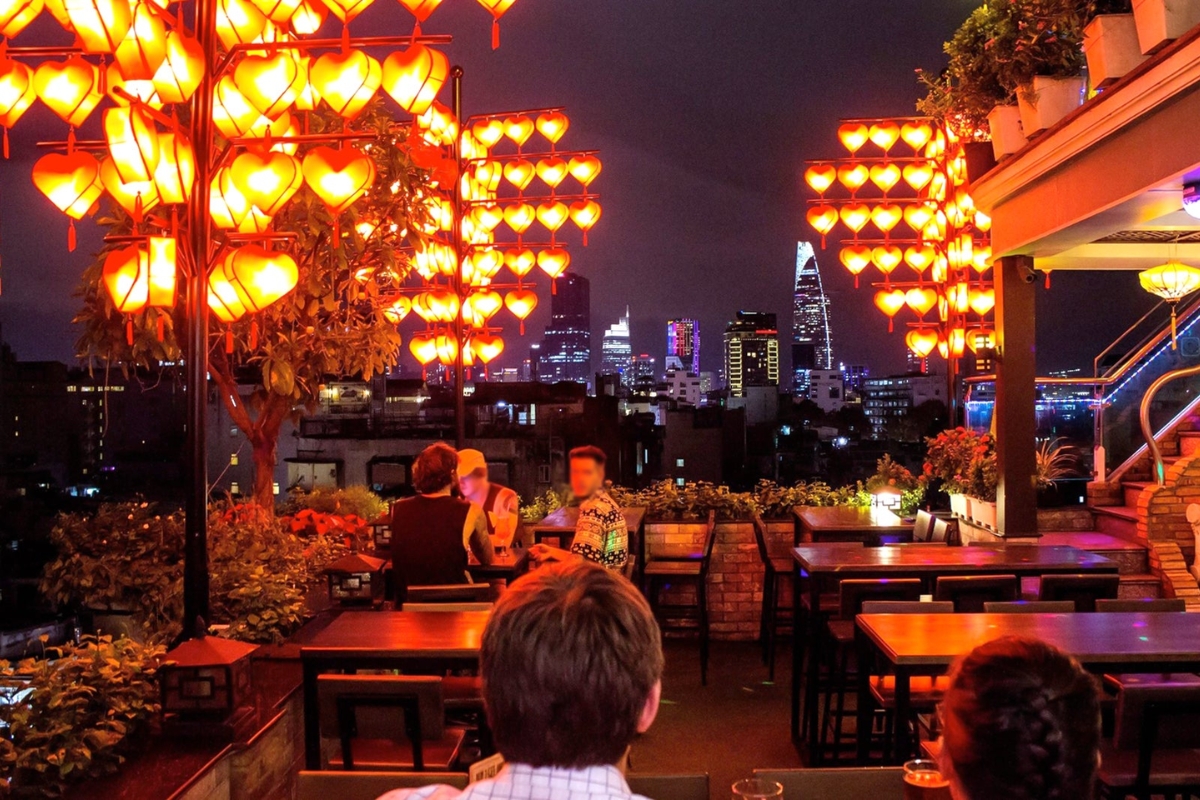 Ho Chi Minh City honeymoon dinner on a rooftop bar