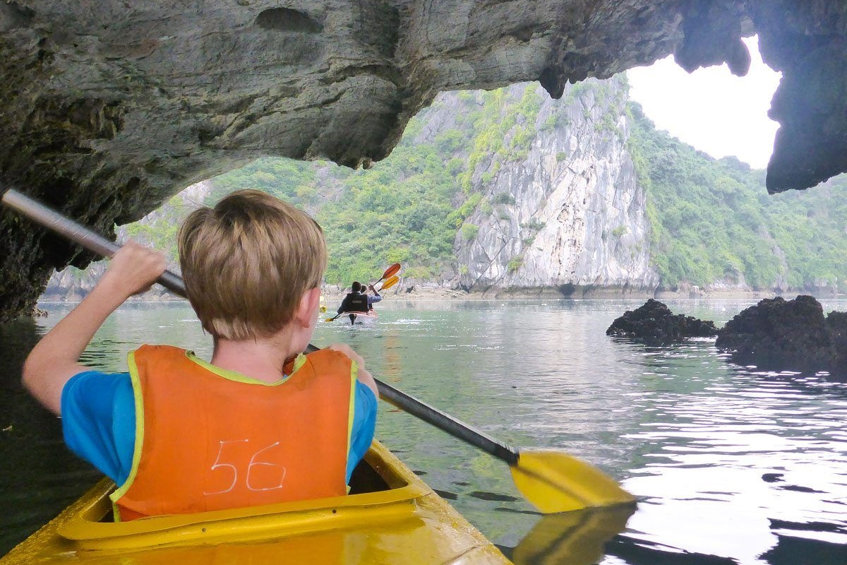 where to stay in vietnam with family kayaking with kids in halong